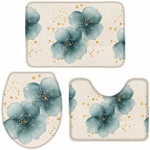 Wotrend Spring 3 Piece Bath Rug Set Modern Floral Linen Texture