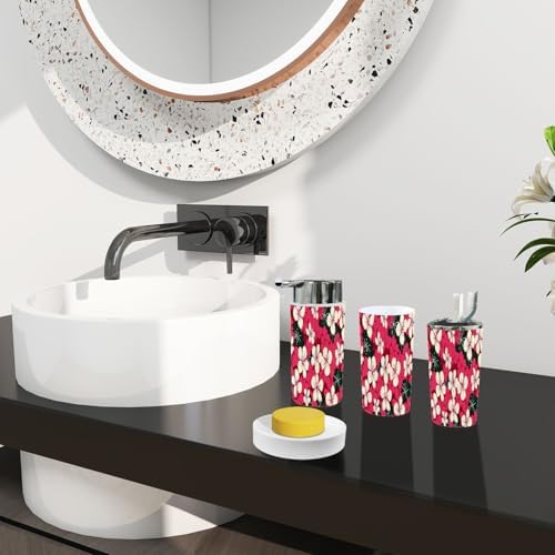 Boho Hibiscus Flowers Bathroom Accessory Set 6 Piece