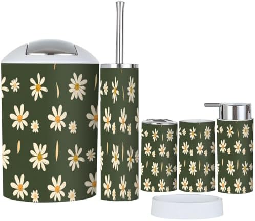 Boho Daisies Bathroom Accessory Set 6 Piece 1