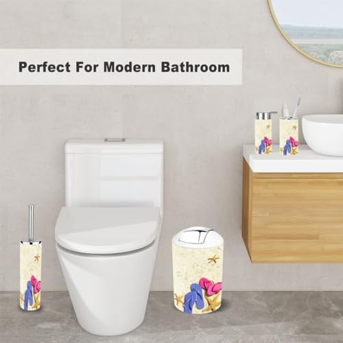 6 Piece Bathroom Accessory Set with Beach Flip Flops and Starfish Design