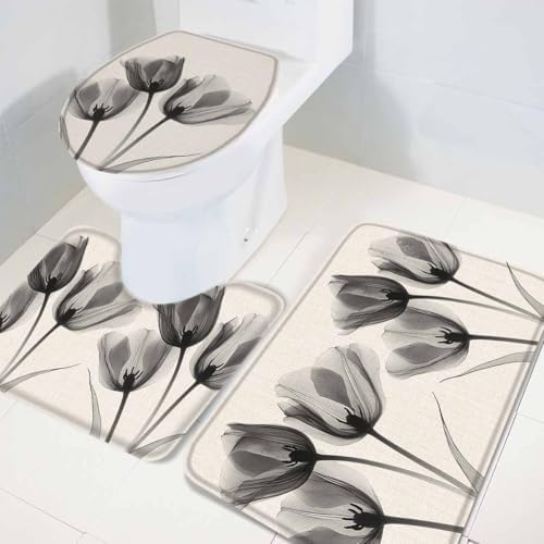 Wotrend Tulip 3 Piece Bath Rug Set Black