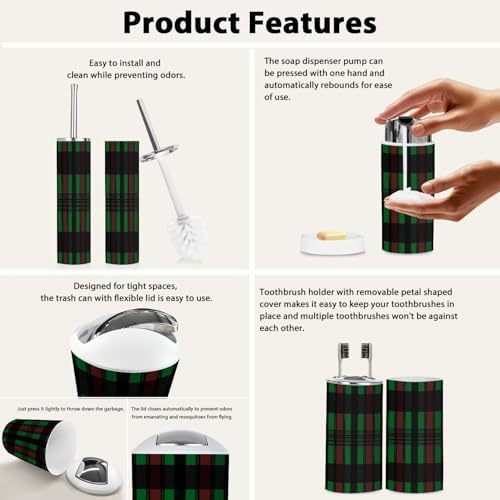 Boho Bathroom Accessory Set 6 Piece Plaid Design