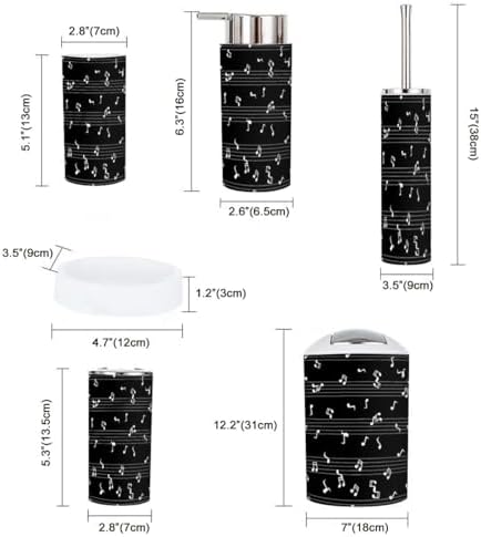 6 Piece Musical Notes Bathroom Accessory Set