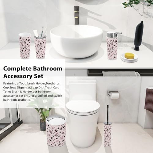 Boho Bathroom Accessory Set 6 Piece Natural Print