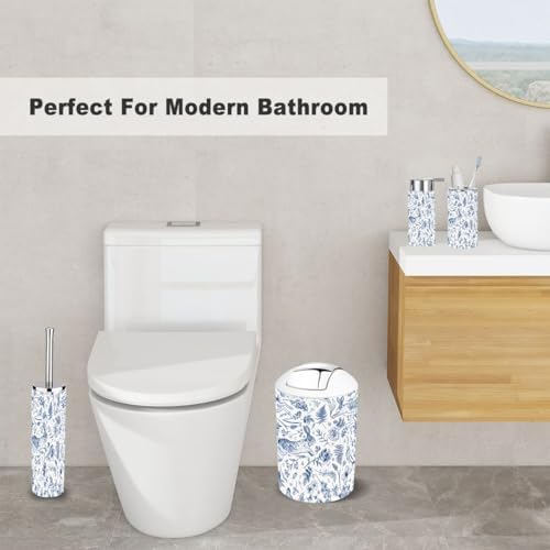 6 Piece Bathroom Accessory Set with Blue Floral Print 1