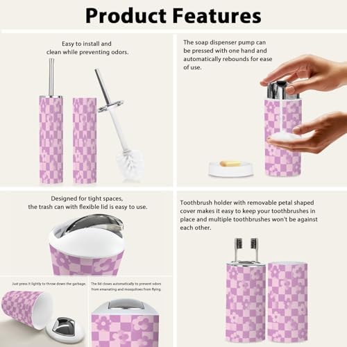 Boho Checkerboard Bathroom Accessory Set 6 Piece