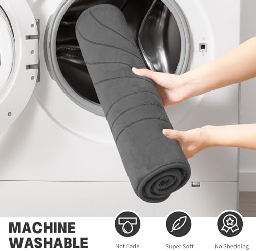 YIHOUSE 3 Piece Bath Mat Set Dark Grey