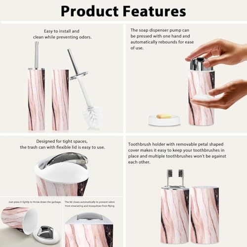 Boho Marble Style Bathroom Accessory Set 6 Piece