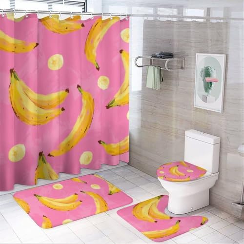 Kuizee 4 Piece Shower Curtain Set with Rugs 1