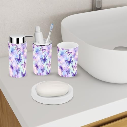 6 Piece Bathroom Accessory Set Colorful Butterflies