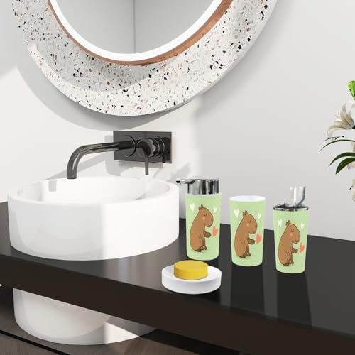 Boho Cartoon Capybara Bathroom Accessory Set 6 Piece