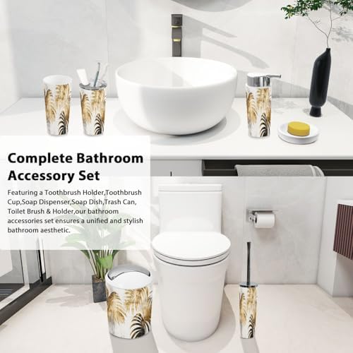 Boho Tropical Botanical Oil Art 6-Piece Bathroom Accessory Set