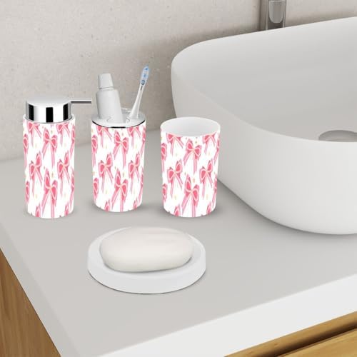 6 Piece Bathroom Accessory Set with Pink Bows and Yellow Stars
