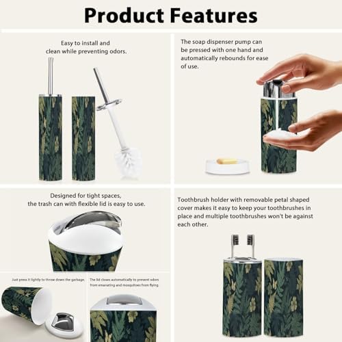 Boho Fern Leaf Bathroom Accessory Set 6 Piece