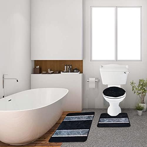 BH Home Linen 3 Pcs Geometric Shaggy Bath Rugs Set