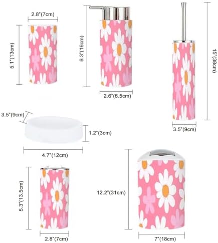 Boho Daisy Flower Bathroom Accessories 6-Piece Set