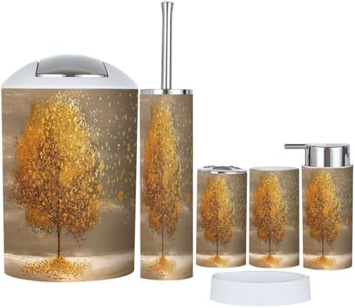 Boho Golden Lone Tree Bathroom Accessories Set 6 Piece