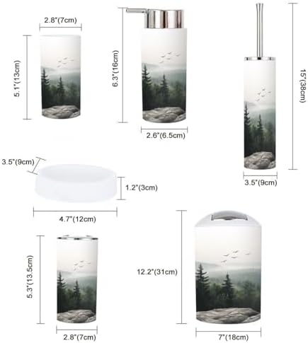 6 Piece Mountain Foggy Forest Bathroom Accessory Set