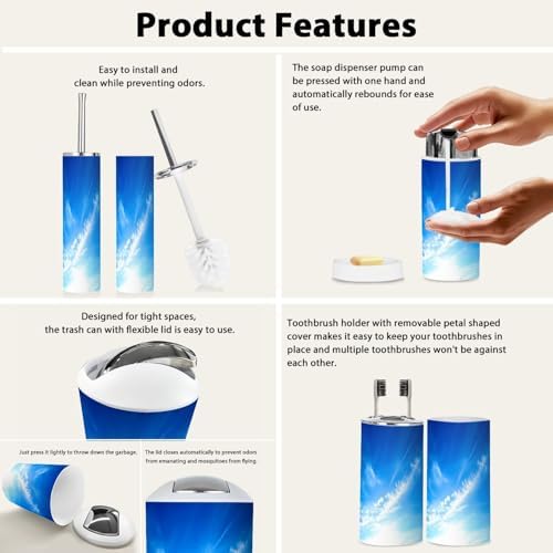 Boho Blue Sky Clouds Bathroom Accessory Set 6 Piece