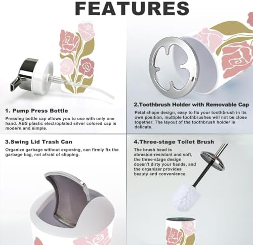 Retro 70s Flower Design 6-Piece Bathroom Accessory Set