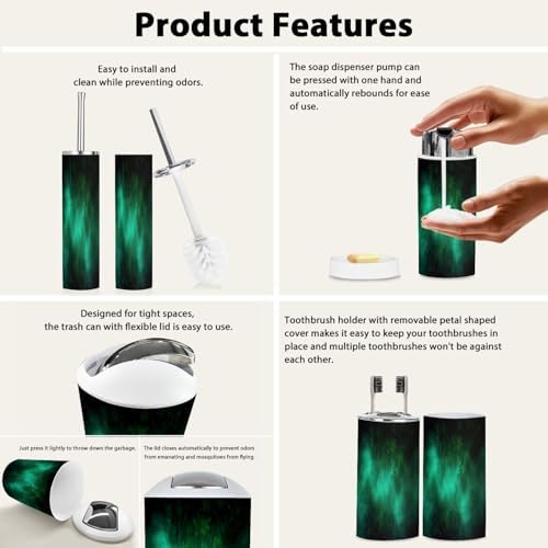 TRANQDEHOM 6-Piece Boho Green Bathroom Accessory Set