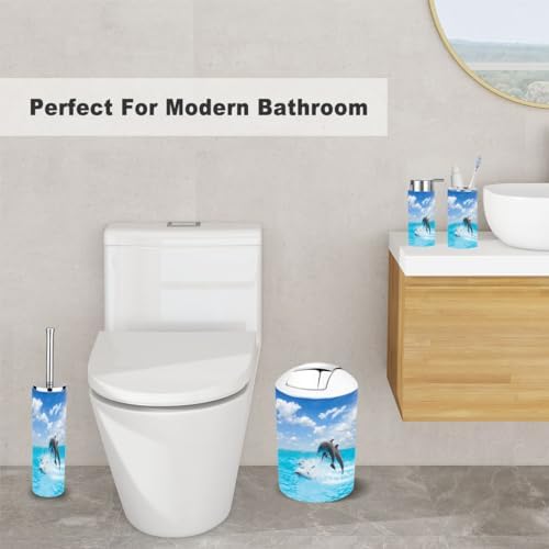 6 Piece Bathroom Accessory Set with Jumping Dolphins Design