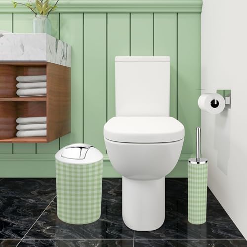 Boho Green White Plaid Bathroom 6-Piece Accessory Set