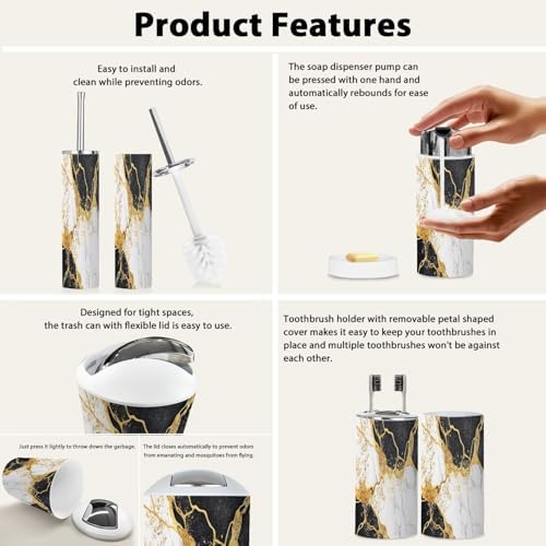Boho Abstract Marble Bathroom Accessories Set 6 Piece