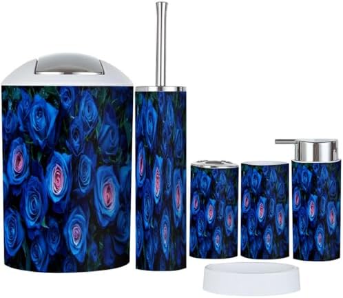 Boho Blue Roses Bathroom Accessory Set 6 Piece 1