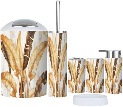 Boho Tropical Botanical Oil Art Bathroom Accessory Set 6 Piece