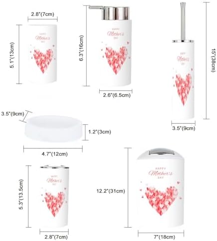 6 Piece Bathroom Accessory Set Pink Red Heart Shapes 1