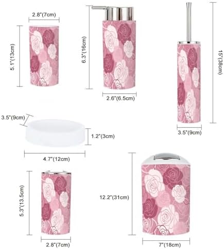 6 Piece Bathroom Accessory Set with Roses Design 1