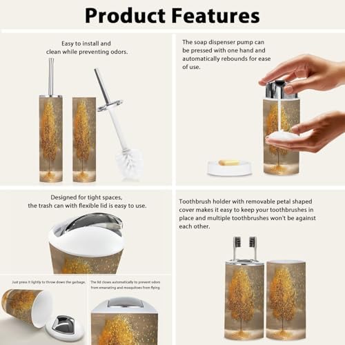 Boho Golden Lone Tree Bathroom Accessories Set 6 Piece