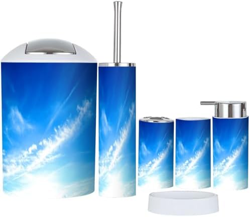Boho Blue Sky Clouds Bathroom Accessory Set 6 Piece