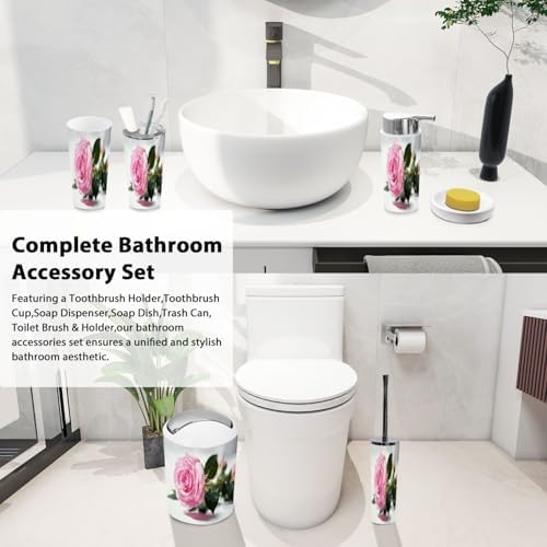 Boho Pink Roses Bathroom Accessory Set 6 Piece