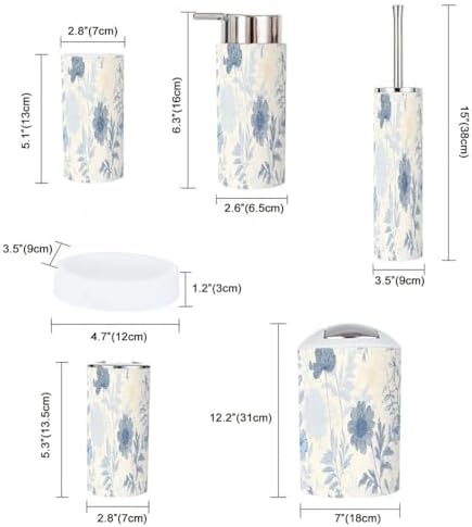 Boho Abstract Linen Textured Bathroom Accessory Set 6 Piece