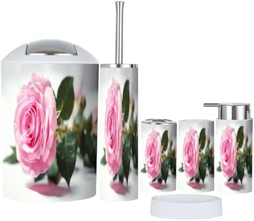 Boho Pink Roses Bathroom Accessory Set 6 Piece