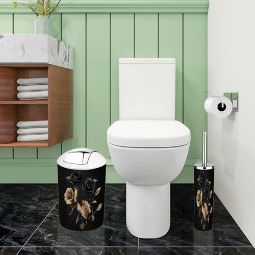 Boho Gold Black Roses Bathroom Accessory Set 6 Piece