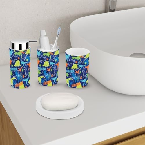 6 Piece Bathroom Accessory Set with Dinosaur Print 1