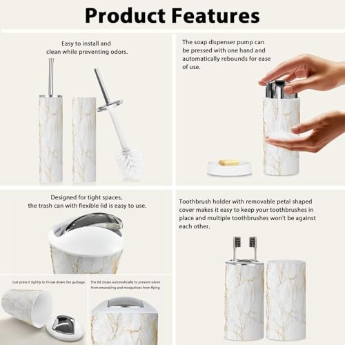 Boho Marble Bathroom Accessory Set 6 Piece