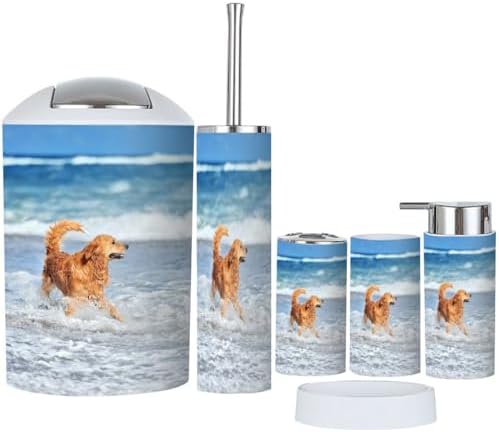 Young Golden Retriever 6-Piece Bathroom Accessory Set