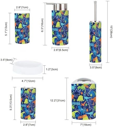 6 Piece Bathroom Accessory Set with Dinosaur Print 1