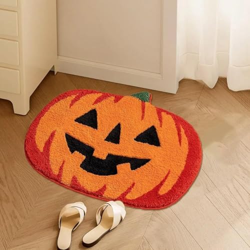 Halloween Pumpkin Bath Mat 24IN Non-Slip Orange