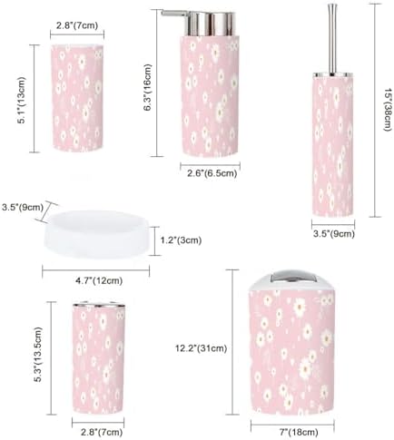 6 Piece Bathroom Accessory Set with Daisy Flower Heart Design