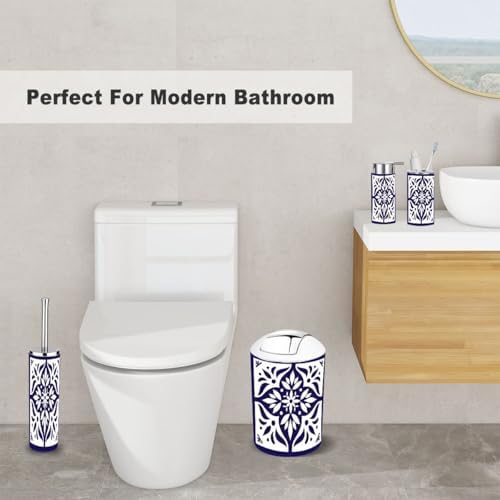 6 Piece Bathroom Accessory Set Blue White Tile Delft Style