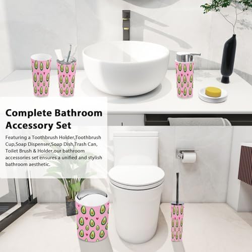Boho Cute Avocado Hearts Bathroom Accessory Set 6 Piece