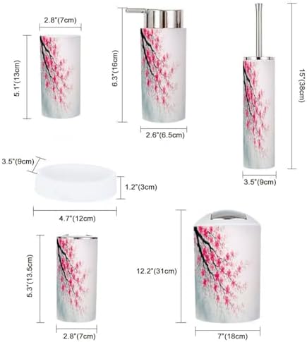 Boho Spring Cherry Blossom Bathroom Accessory Set 6 Piece