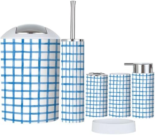 Boho Blue Bathroom Accessory Set 6 Piece