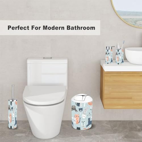 6 Piece Bathroom Accessory Set with Funny Cat Design