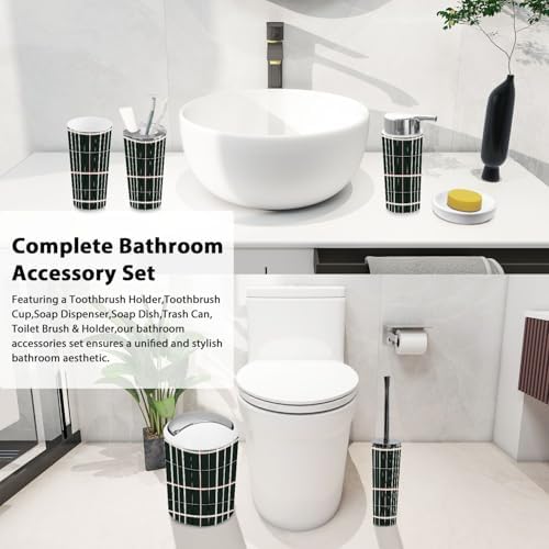 Boho Bathroom Accessory Set 6 Piece with Tartan Plaid Design